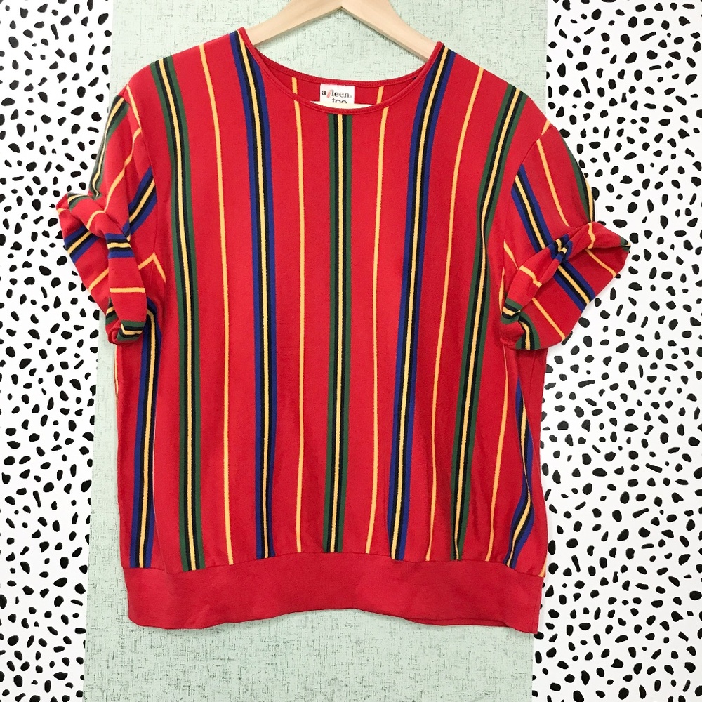 Vintage Primary Color + Green Striped Tee